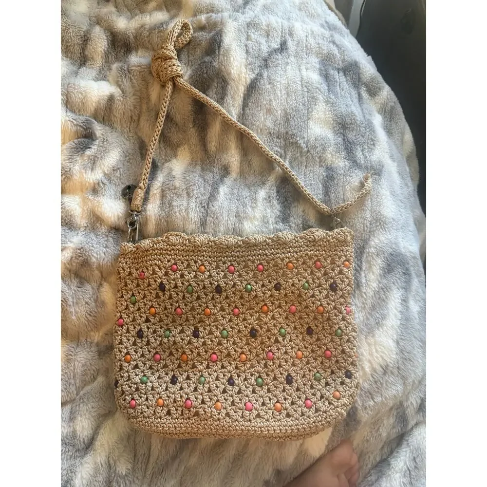 The Sak Weave‎ Beaded Small Crossbody Bag Crochet Woven Vacation Natural